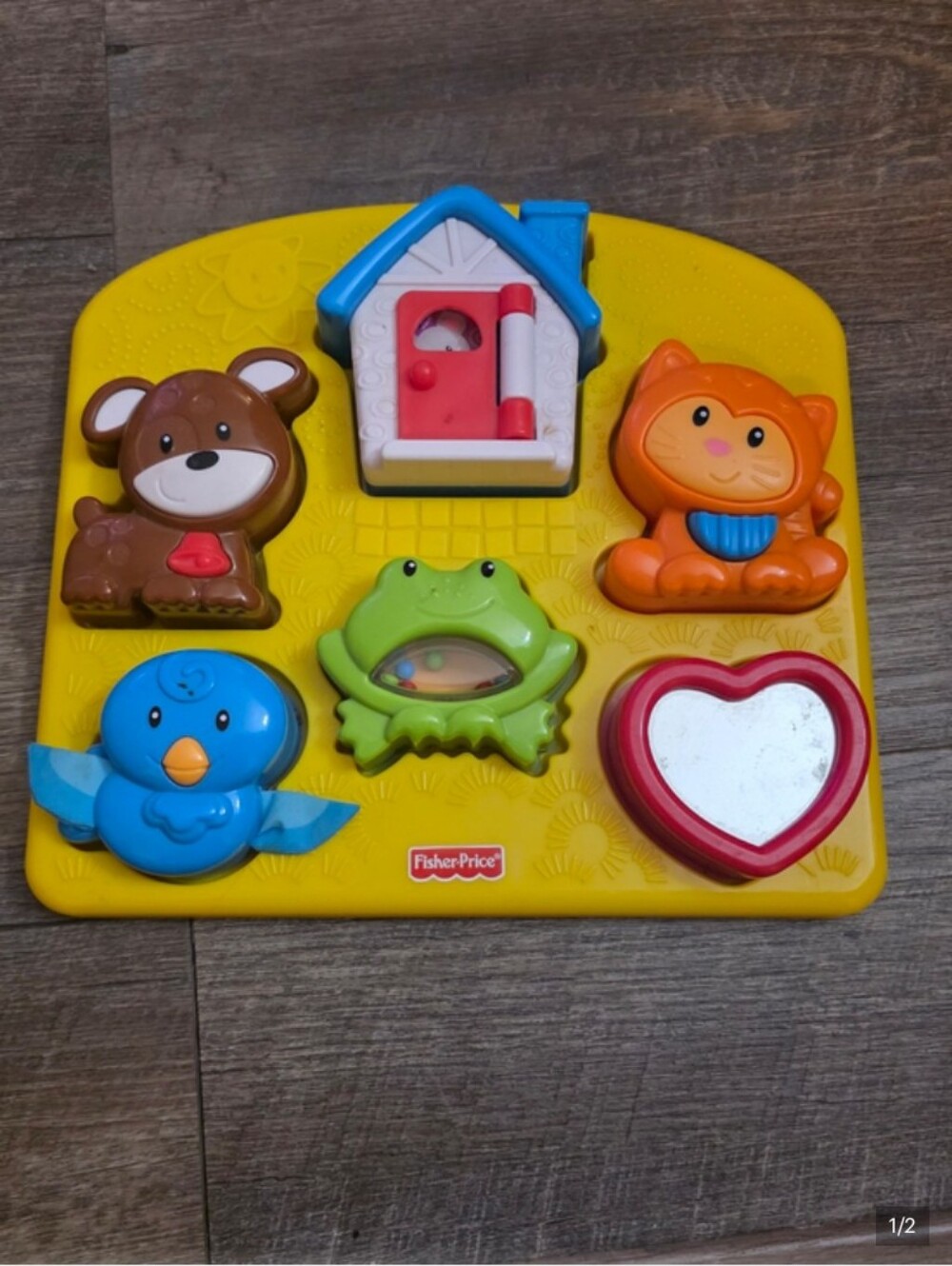 Fisher-Price Yellow Interactive Shape Puzzle Board with Colorful Animal Pieces